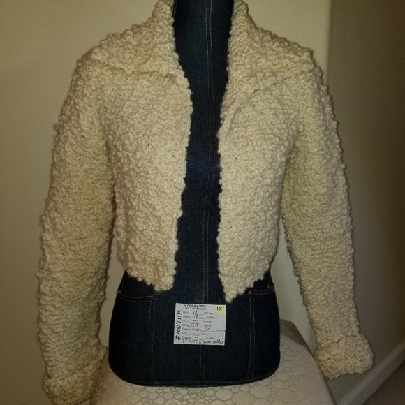 #1007 NWOT Handknitted Off White Boucle Wool Cardi